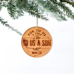 For To Us A Child Is Born Engraved Wooden Christmas Ornament