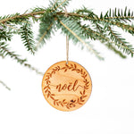 Noel Christmas Wreath Engraved Wooden Ornament