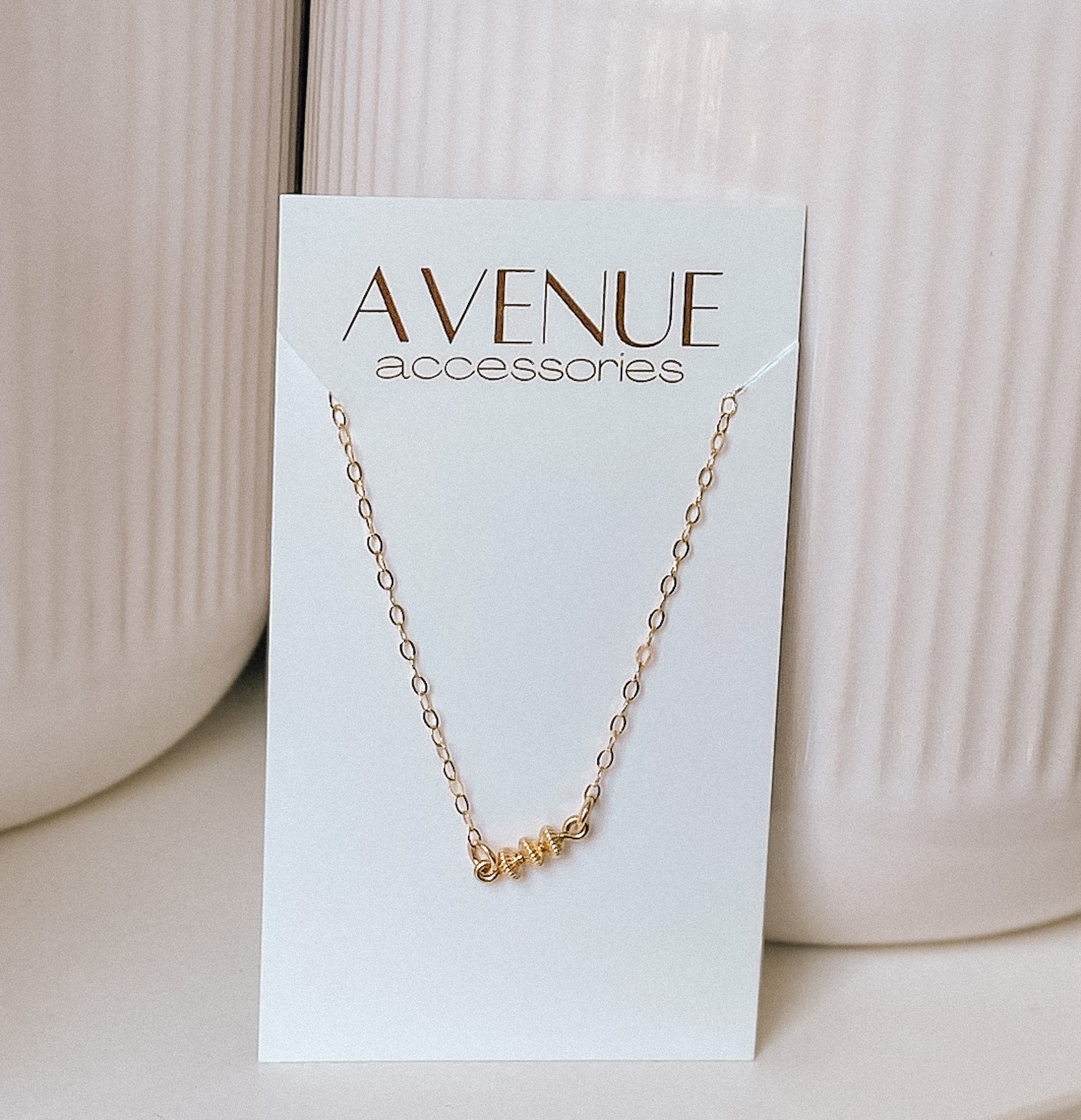 Three Bead Gold Necklace